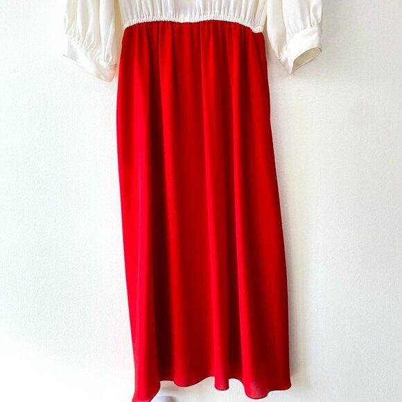 Vintage Pierre Cardin Bib Collar Maxi Dress Womens Sz 14 White Red Modest Sheer - Picture 11 of 16
